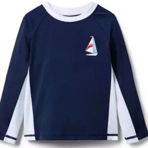 Janie and Jack Recycled Sailboat Rash Guard - 2T - Navy with boat on chest